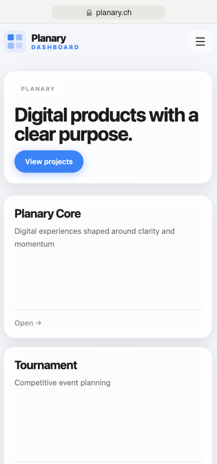Planary — Dashboard (mobile)