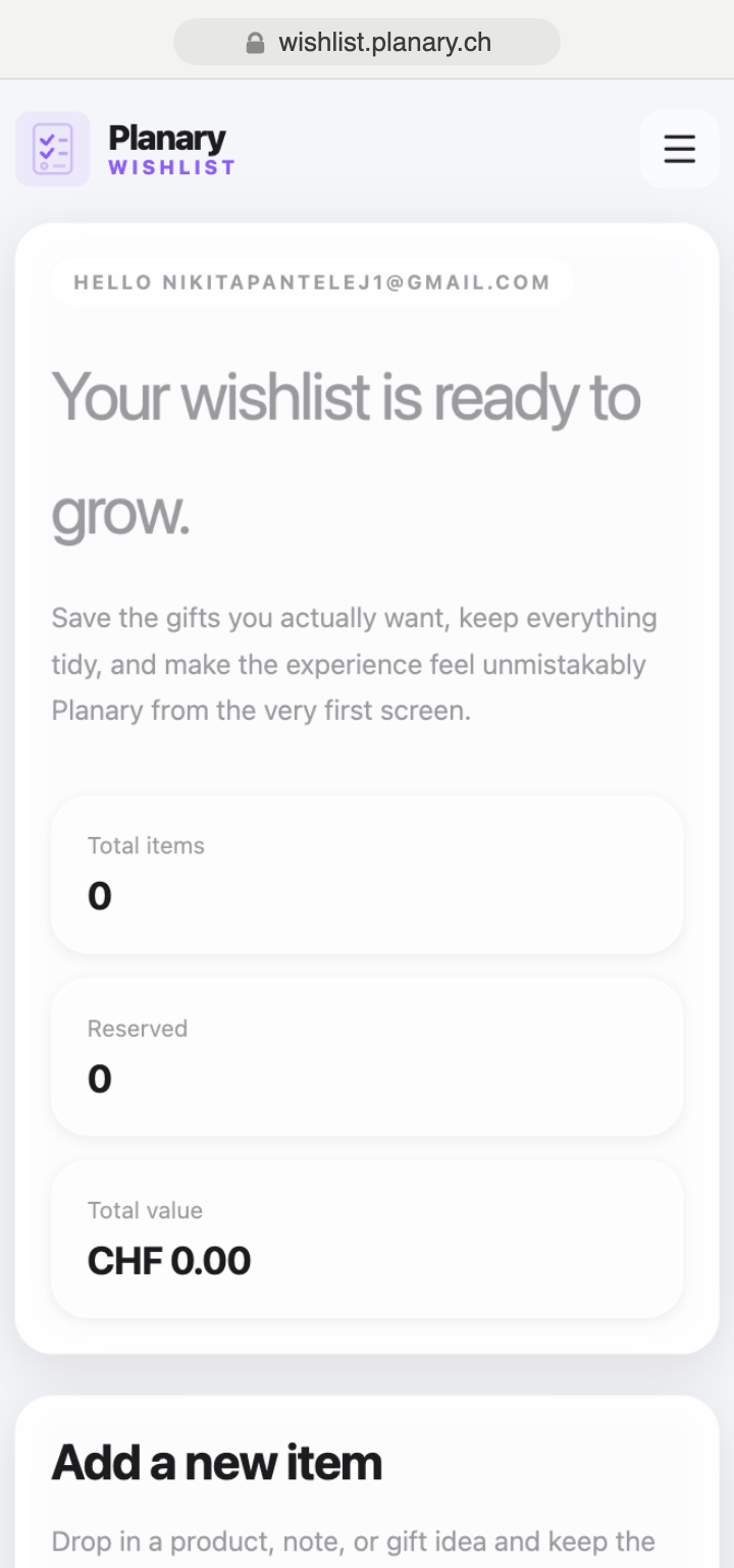 Planary — Wishlist (mobile)
